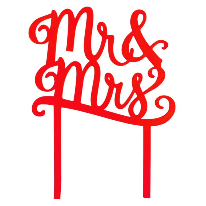 Декорация за торта, "MR AND MRS" топер празнуващ любовта 19x 15 см червен