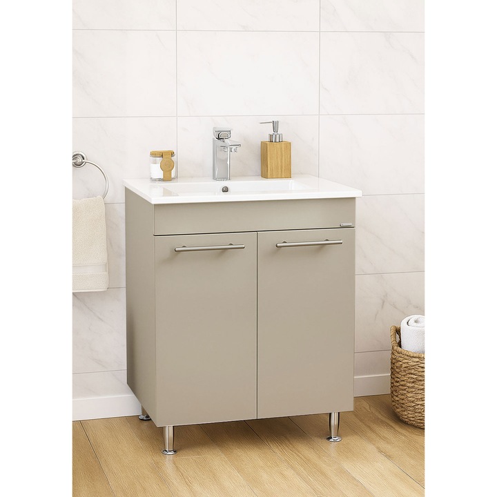 Set mobilier baza si lavoar Badenmob, seria 054,60x46x81cm, RAL 7044