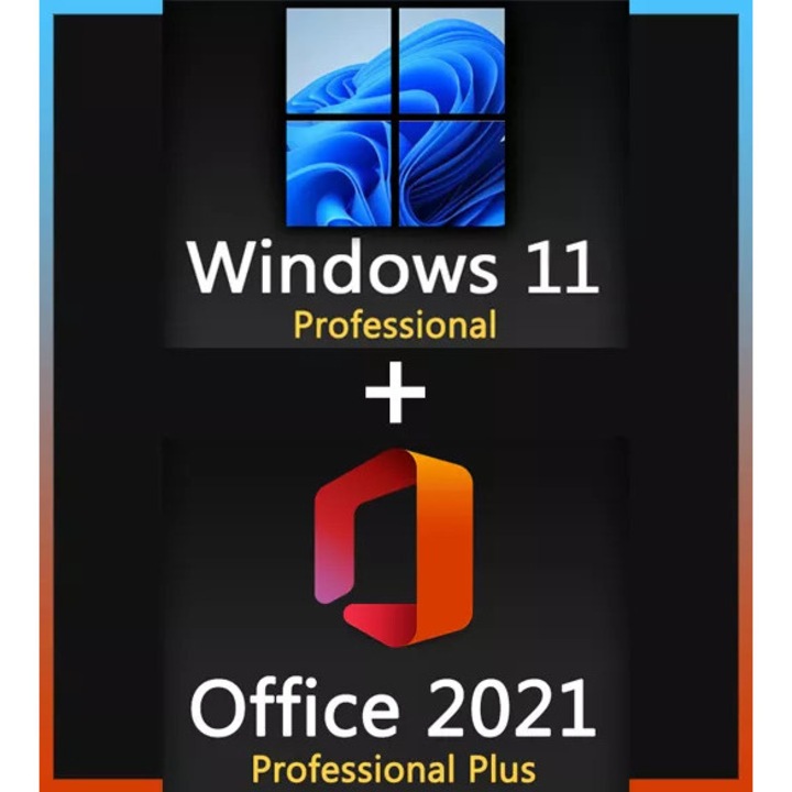 Pachet Microsoft Windows 11 Pro impreuna cu Licenta Office Pro Plus 2021 Medialess