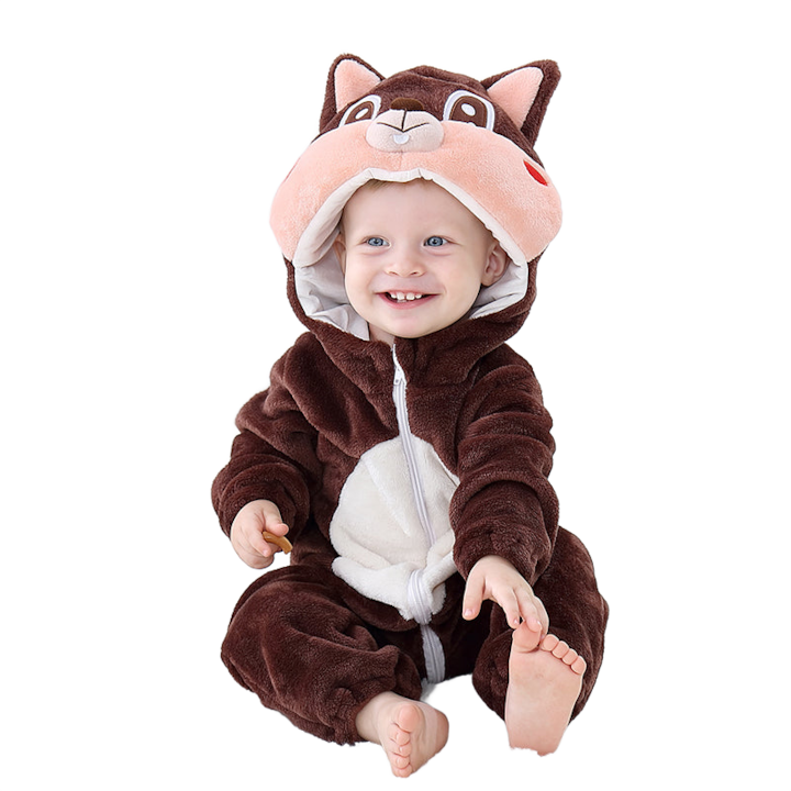 Kigurumi pizsama babáknak típusú jumpsuit puha és pihe-puha anyagból 80cm, barna