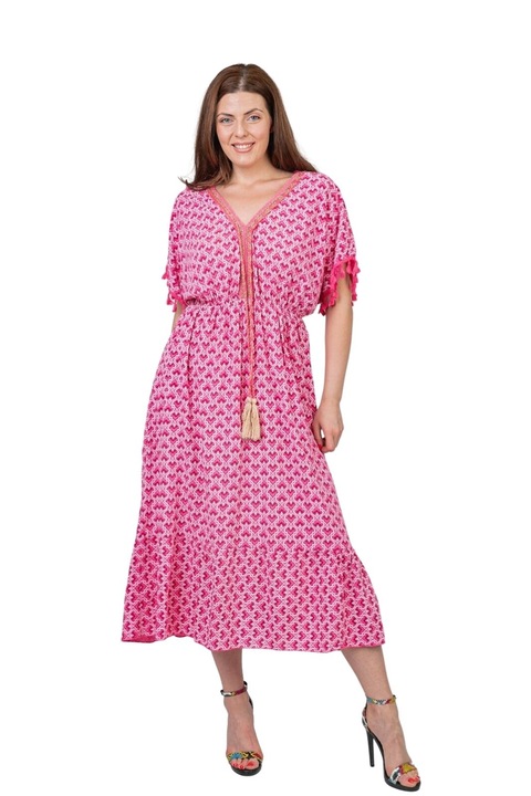 Rochie ciclam cu ciucuri si model mandala, Ciclam, One Size