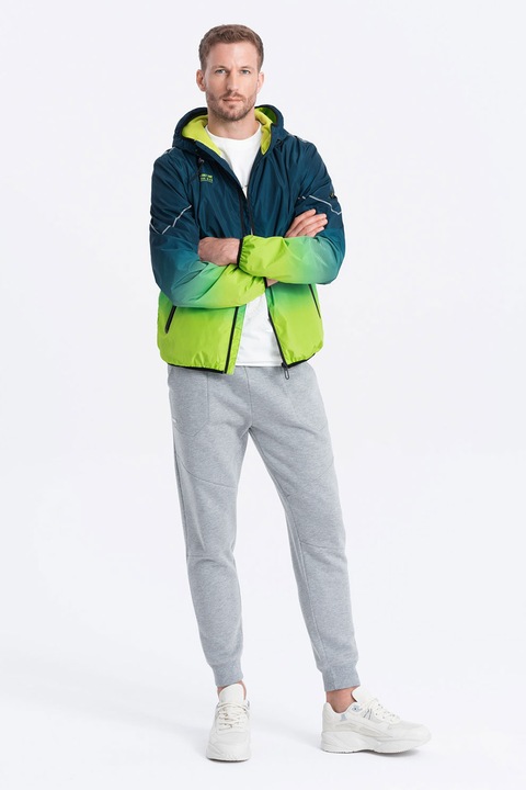 OMBRE, Jacheta in degrade cu gluga, Verde lime/Bleumarin