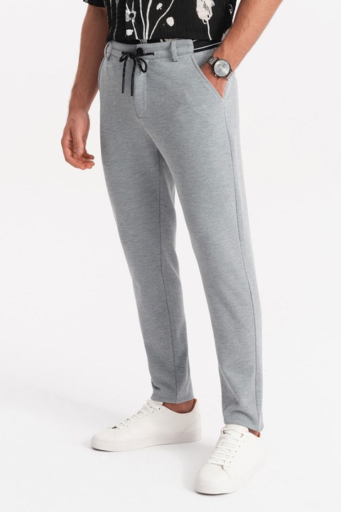 OMBRE, Húzózsinóros derekú texturált nadrág, Melange világosszürke