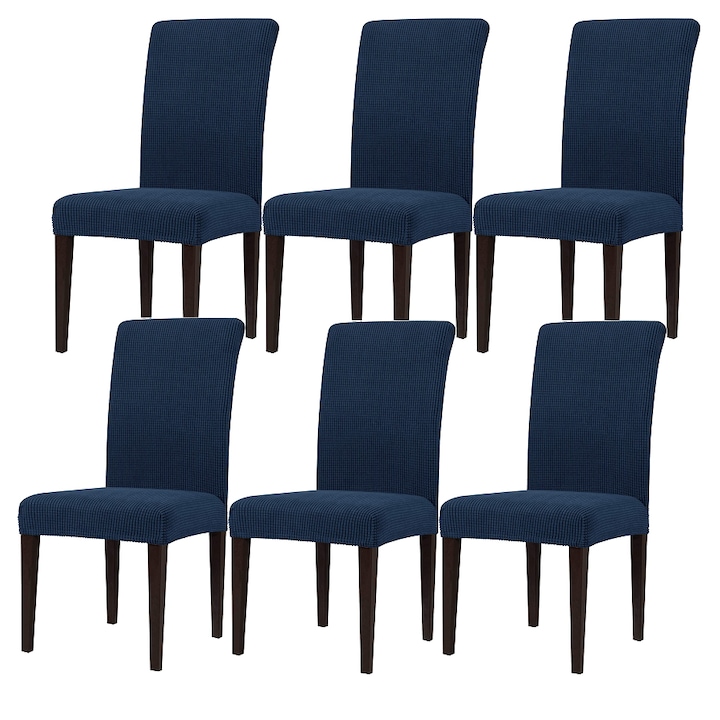 Set 6 Huse Scaun Universale GALAXIA®, Elastice, Din Bumbac Embosat, Bleumarin