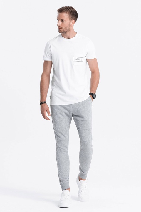 OMBRE, Pantaloni de trening cu fermoar pe glezne, Gri deschis melange