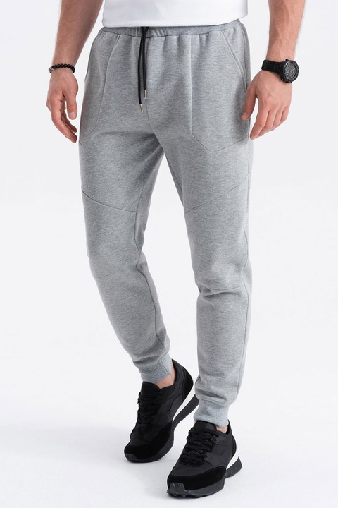 OMBRE, Pantaloni de trening cu talie ajustabila, Gri deschis melange, 2XL