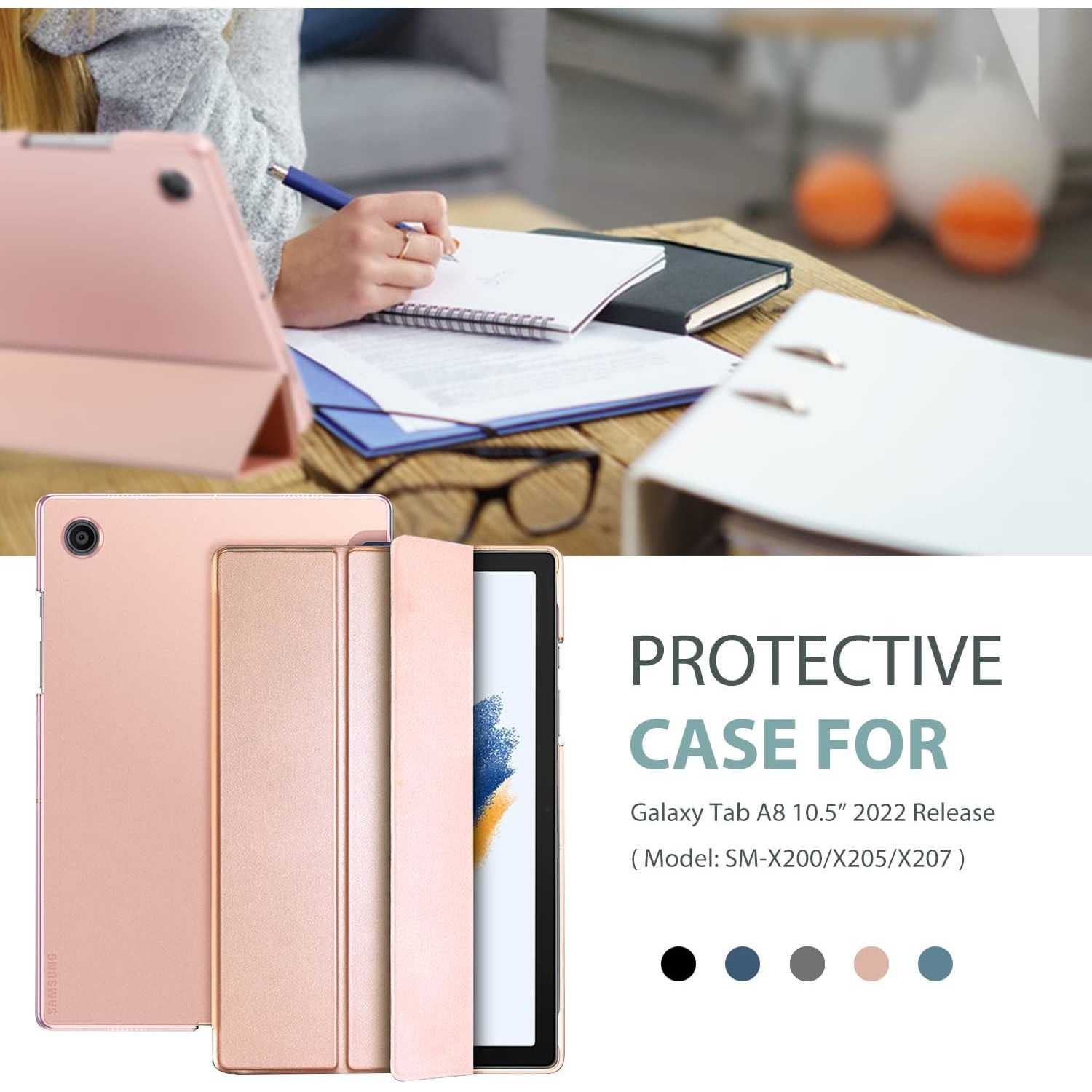Husa tableta, Vienod, pentru tableta Samsung Galaxy Tab A8 10.5 inch (2022/2021) SM-X200 / X205 / X207, roz