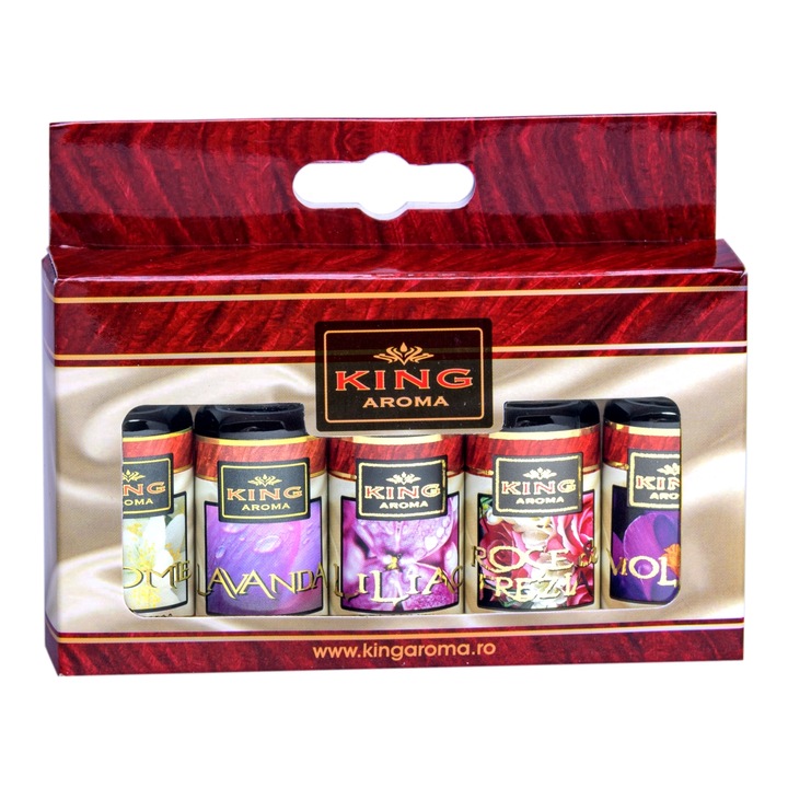 Опаковка от 5 флорални ароматни масла за ароматерапия, Kingaroma, 10 мл