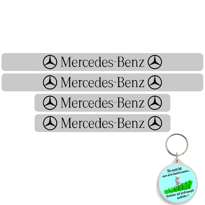 Set 4 protectii praguri auto, autoadezive Mercedes Benz, Negru si breloc Drumul spre Succes