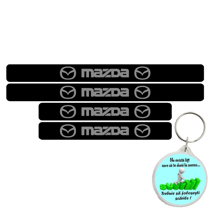Set 4 protectii praguri auto autoadezive Mazda, Gri si breloc Drumul spre Succes