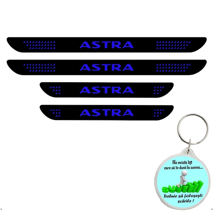 Set 4 protectii praguri auto autoadezive Astra, Albastru si breloc Drumul spre Succes