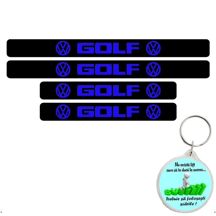Set 4 protectii praguri auto autoadezive Golf, Albastru si breloc Drumul spre Succes