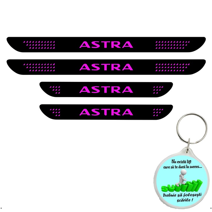 Set 4 protectii praguri auto autoadezive Astra, Roz si breloc Drumul spre Succes
