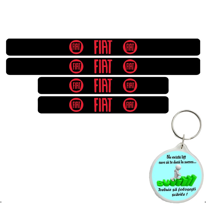 Set 4 protectii praguri auto autoadezive Fiat, Rosu si breloc Drumul spre Succes