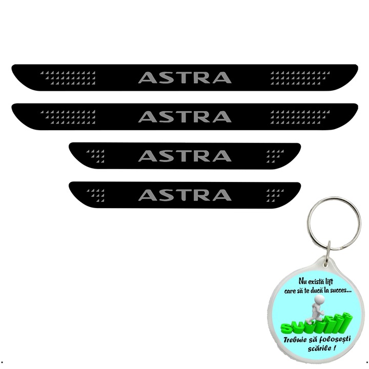 Set 4 protectii praguri auto autoadezive Astra, Gri si breloc Drumul spre Succes
