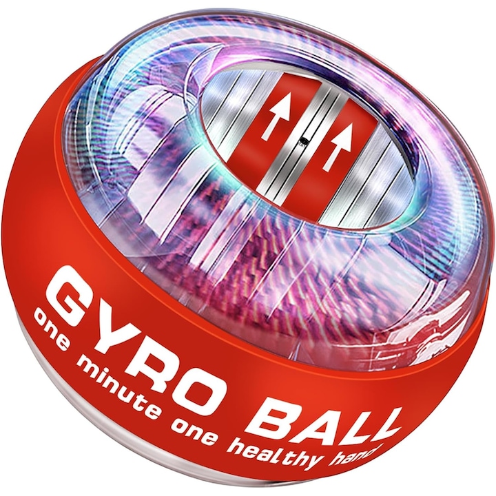 Powerball giroszkóp golyó, Aisdelu®, kézerősítésre, LED világítás, automatikus indítás, piros
