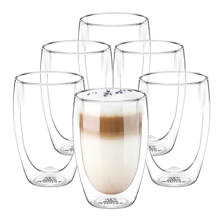 6 db duplafalú üvegpohár készlet, Wilmax England, hőálló, 400 ml