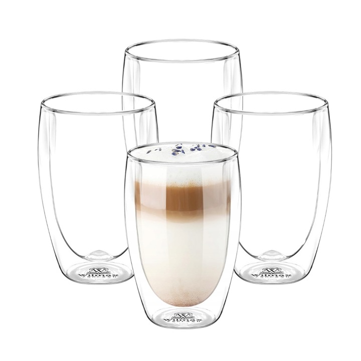 4 db duplafalú üvegpohár készlet, Wilmax England, hőálló, 300 ml