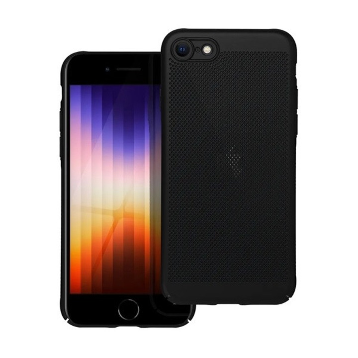 Apple iPhone 7 / 8 / SE (2020) / SE (2022), Műanyag hátlap védőtok, légáteresztő, lyukacsos minta, Breezy, fekete (RS142553)
