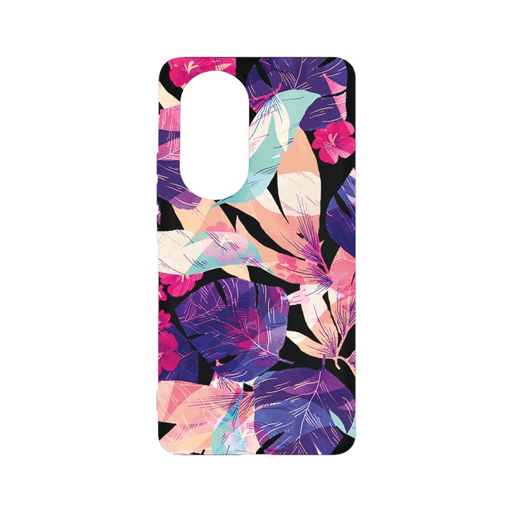 Силиконов калъф BestCase за OPPO Reno10 Pro 5G, Tropical Flowers, 0.8MM Slim, Camera Protection, Black Silicon Series, B 71