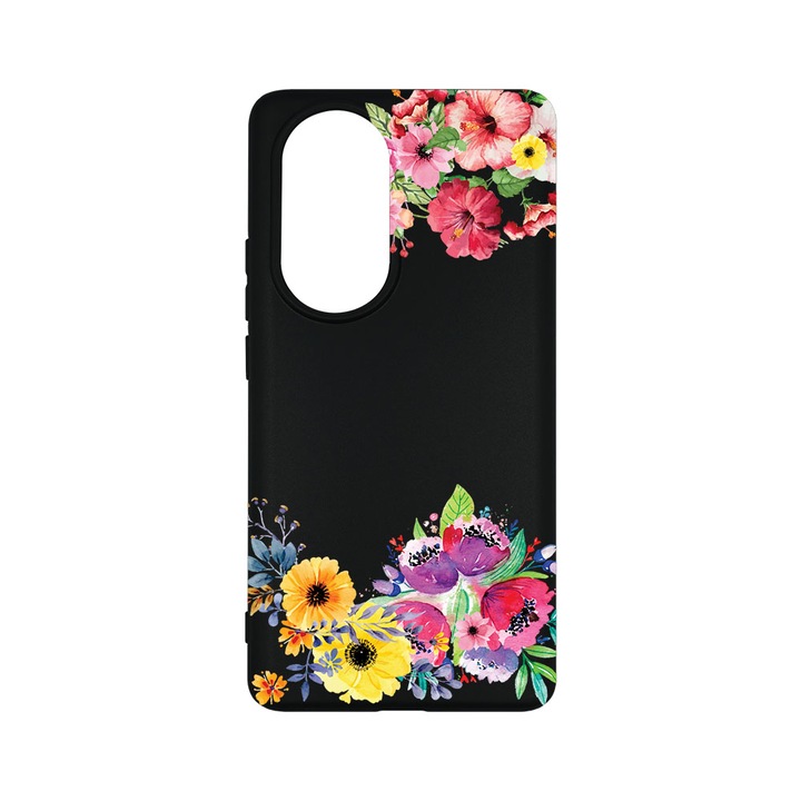 Силиконов калъф BestCase за OPPO Reno10 Pro 5G, Flowers, 0.8MM Slim, Camera Protection, Black Silicon Series, B 56