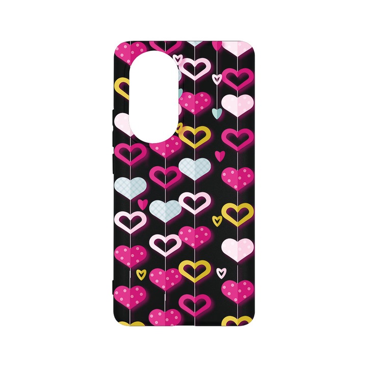 Силиконов калъф BestCase за OPPO Reno10 Pro 5G, Lovely Hearts, 0.8MM Slim, Camera Protection, Black Silicon Series, B 185