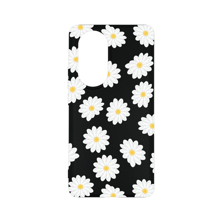 Силиконов калъф BestCase за OPPO Reno10 Pro 5G, Happy Flowers Daisy, 0.8MM Slim, Camera Protection, Black Silicon Series, B 513