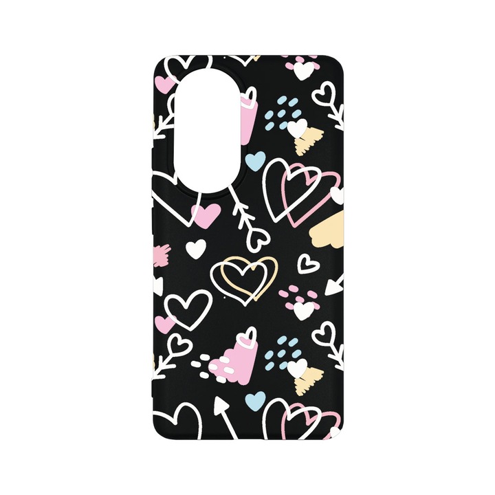 Силиконов калъф BestCase за OPPO Reno10 Pro 5G, Love Symbols, 0.8MM Slim, Camera Protection, Black Silicon Series, B 764