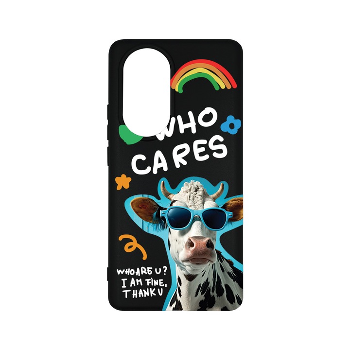Силиконов калъф BestCase за OPPO Reno10 Pro 5G, Cool Cow - Who Cares?, 0.8MM Slim, Camera Protection, Black Silicon Series, B 975