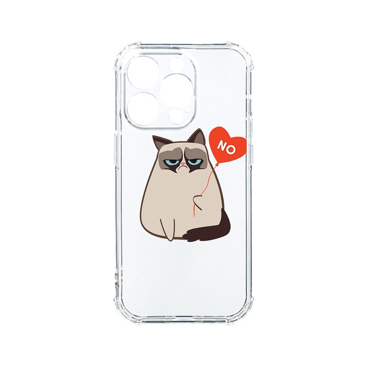 Husa BestCase® Anti Shock 1.5MM, Compatibila Cu Apple iPhone 15 Pro, Meme - Grumpy Says No, Rezistenta La Socuri, Protectie Camera, Margini ridicate pentru protectia ecranului, AS 657