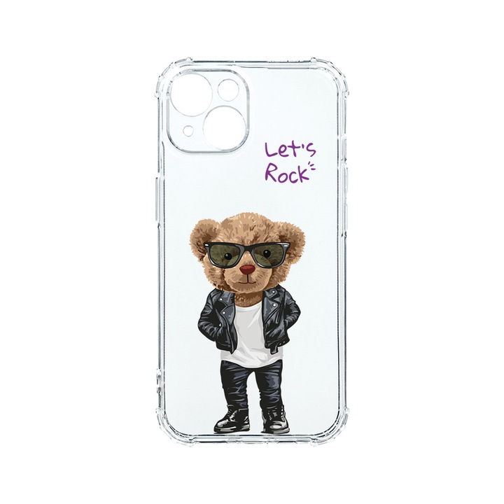 BestCase Strapabíró Anti Shock 1.5mm Telefontok, Apple iPhone 15, Let's Rock Teddy Bear, Kamera védő, Military Grade Drop Protection, AS 929