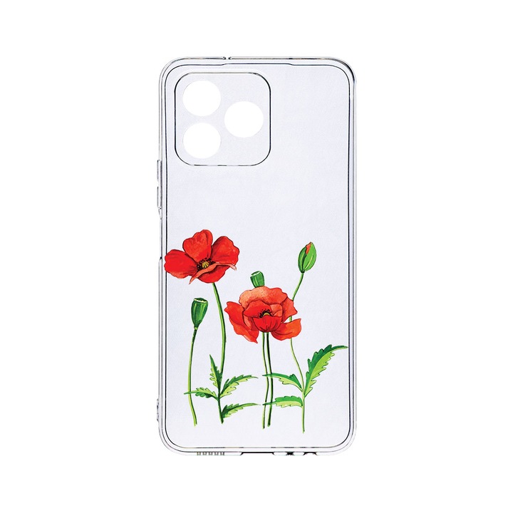 BestCase 2mm Clear Szilikon telefontok, Realme C53 / Narzo N53, Red Poppy, Kamera védelem, strapabíró, T 643