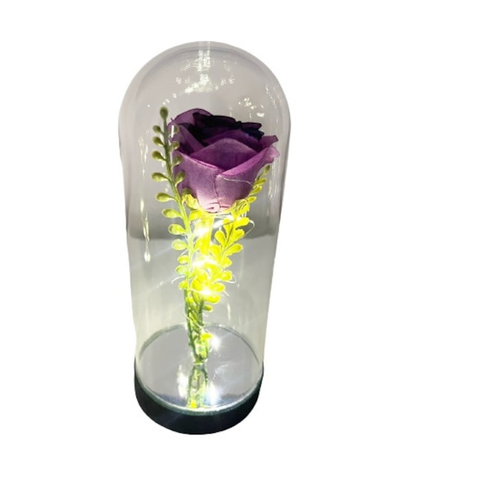 Iluminare frumoasa trandafir criogenic cu LED intr-o gluga, violet