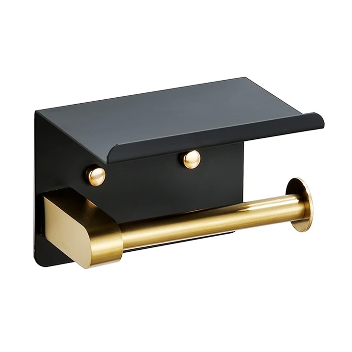 Поставка за тоалетна хартия, Zola, черна стомана, 14,3x9,5x10,2 см, черно/златисто