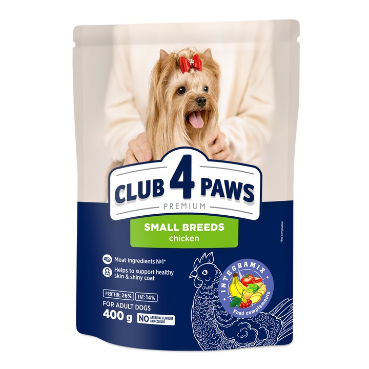 Hrana uscata completa Club 4 Paws Premium pentru caini de talie mica, pui 0.4 kg