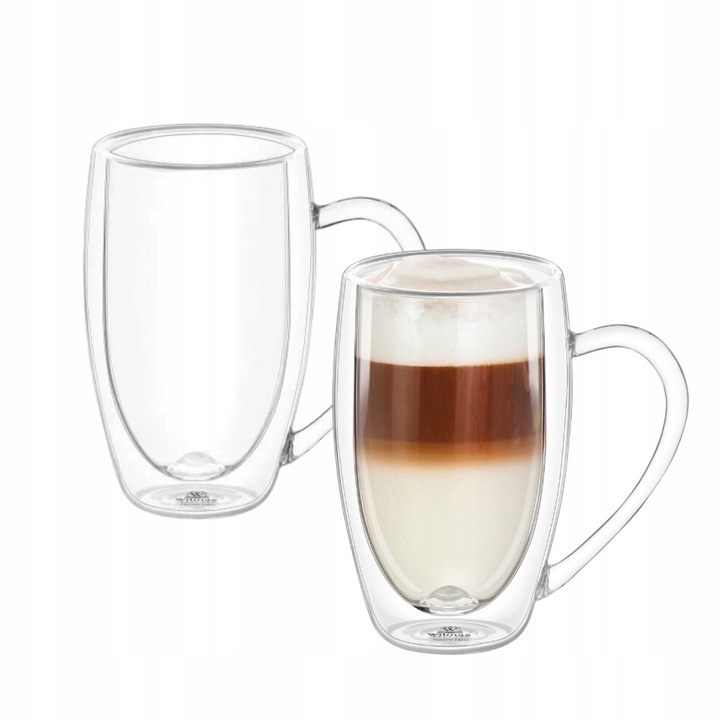 Комплект 2 двустенни чаши, Wilmax England, 250 мл, термоустойчиво стъкло, прозрачни