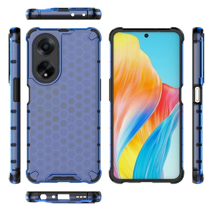 Husa Honeycomb compatibila cu Oppo A78 5G, rezistenta la soc, protectie colturi, Albastru