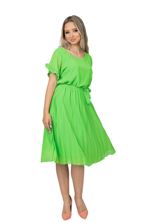 Праз зелена плисирана рокля с шнур на талията, Зелен, One Size