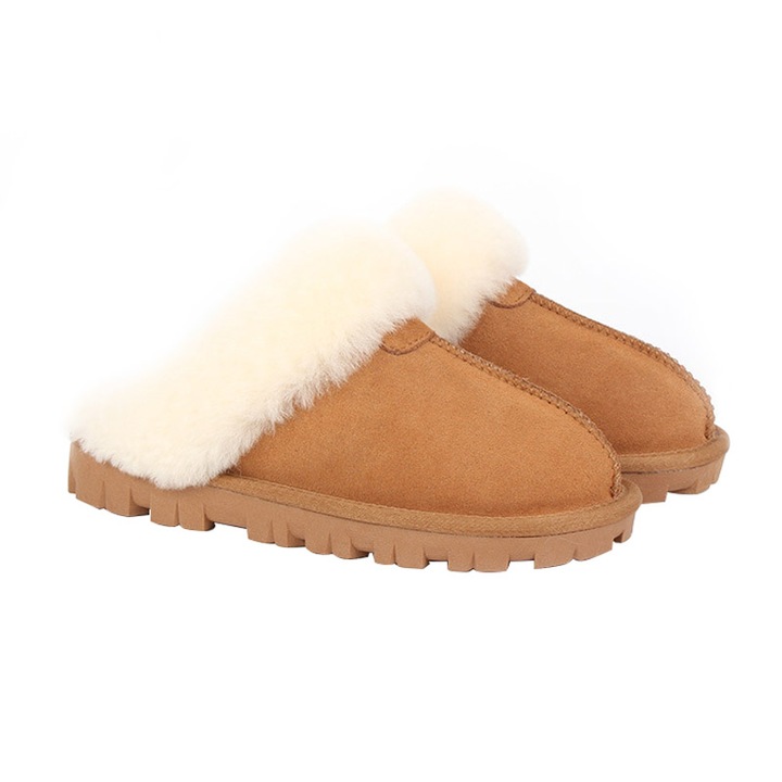 Papuci de casa dama, Vaxiuja, Piele intoarsa/EVA, Maro/Alb, Alb/Maro, 37