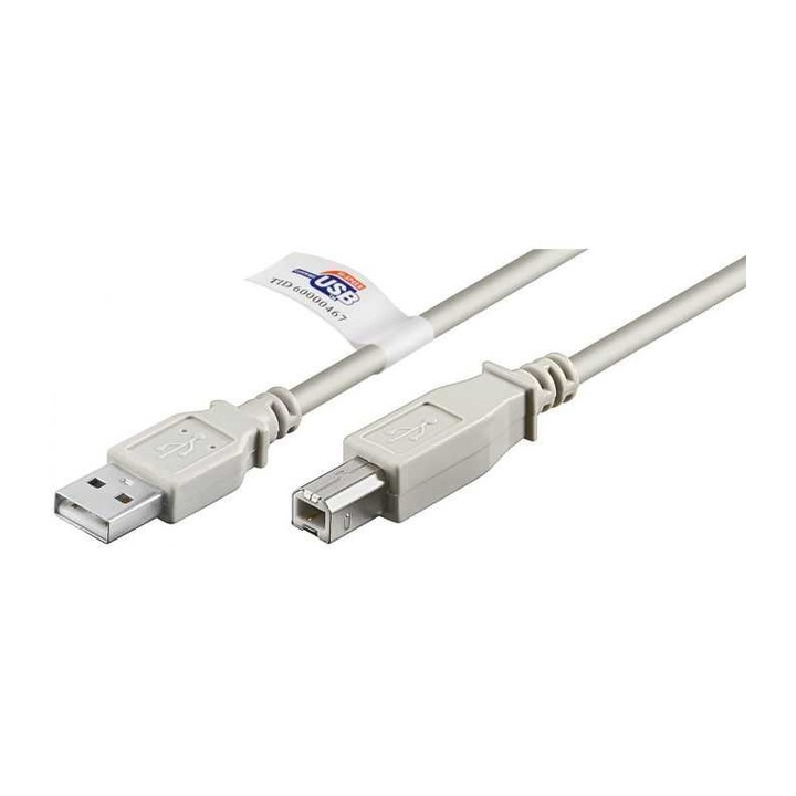 Cablu USB 2.0 HI-SPEED tip A la tip B imprimanta 2m 480Mbit/s Cupru dublu ecranat gri 50831 Goobay