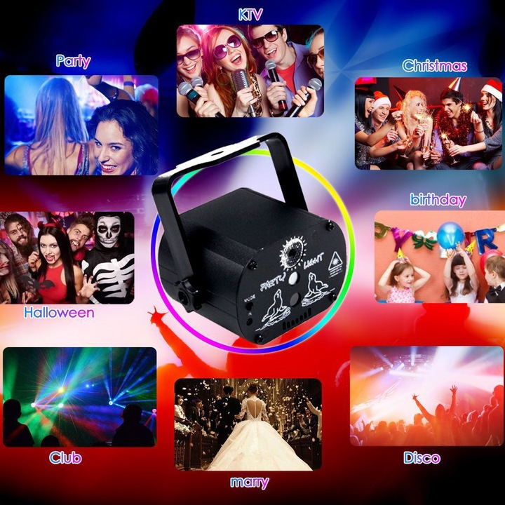 Laser de Lumini Disco, MMASEL, Cu Proiector de Lumini Disco, 80 De Moduri Luminoase, Cu Telecomanda Pentru Control de la Distanta, Usor de Instalat, Ideal Pentru Petreceri de Neuitat