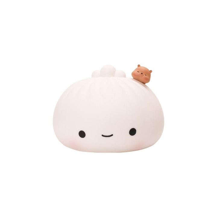 Детска преносима нощна лампа, с разноцветни светодиоди, 6 цвята, зареждаща се през USB, ЕКО силикон, модел кифла на пара, бяла