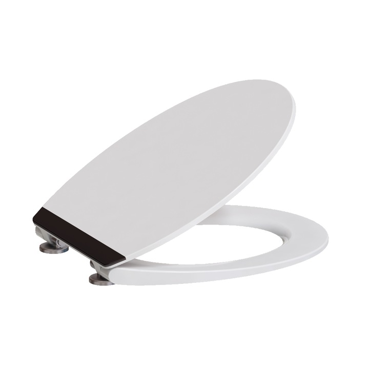 Capac de WC alb-negru, inchidere silentioasa, duroplast, 37,5x42 cm, model 203, Sepio