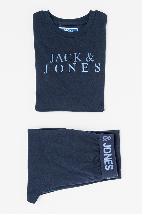 Jack & Jones, Pijama lunga cu logo Alex, Bleumarin