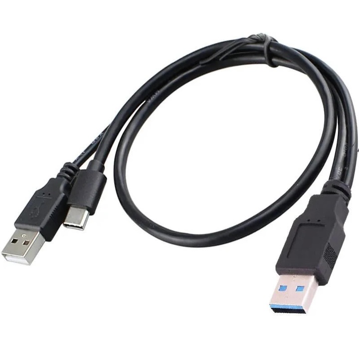 Cablu USB dual A (usb3 date + usb2 alimentare) la USB 3.1 Type-c tata, Active, pentru hard disk extern, negru