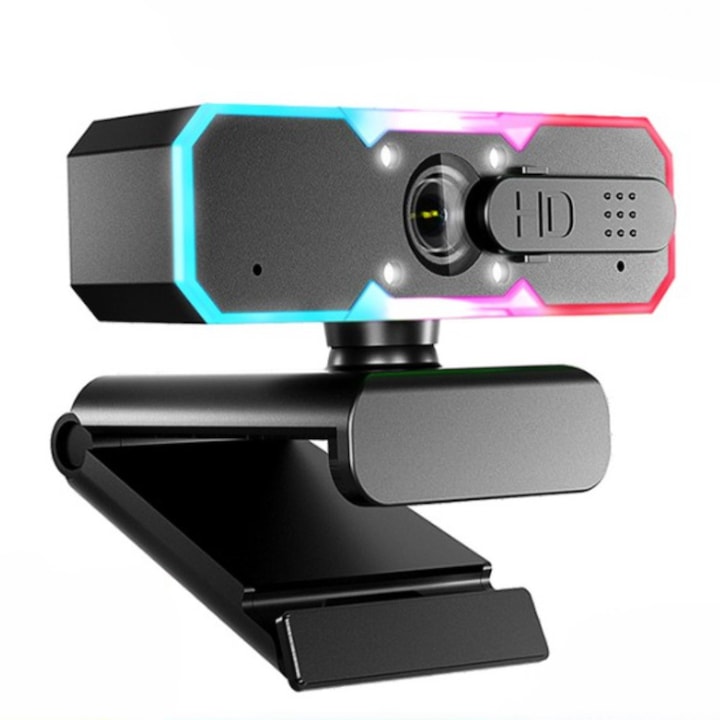 Камера за игри с автофокус за компютър, Full HD, двоен стерео микрофон с намаляване на шума, регулируем интензитет на светлината, 60fps, RGB светлини