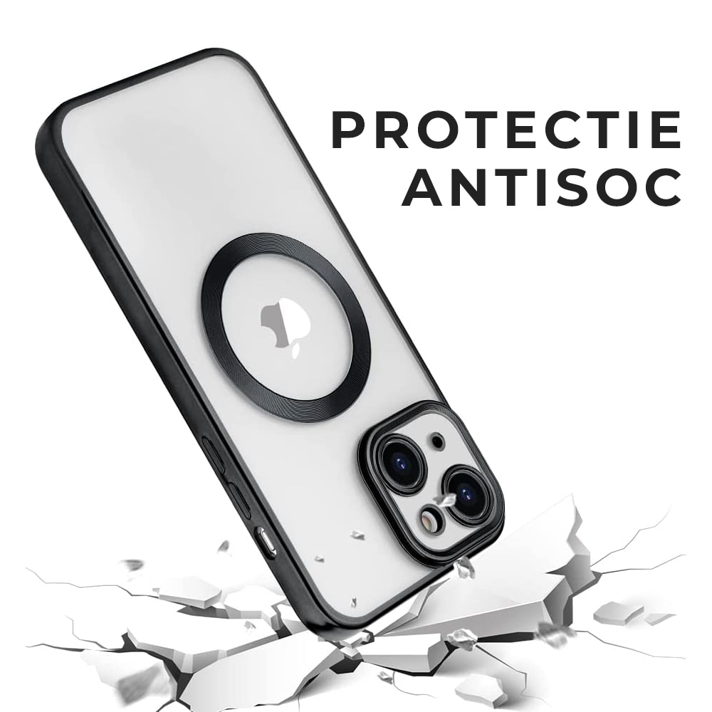 Husa Premium Luxury Magsafe compatibila cu iPhone 15, Antishock, Transparenta cu margini Negre