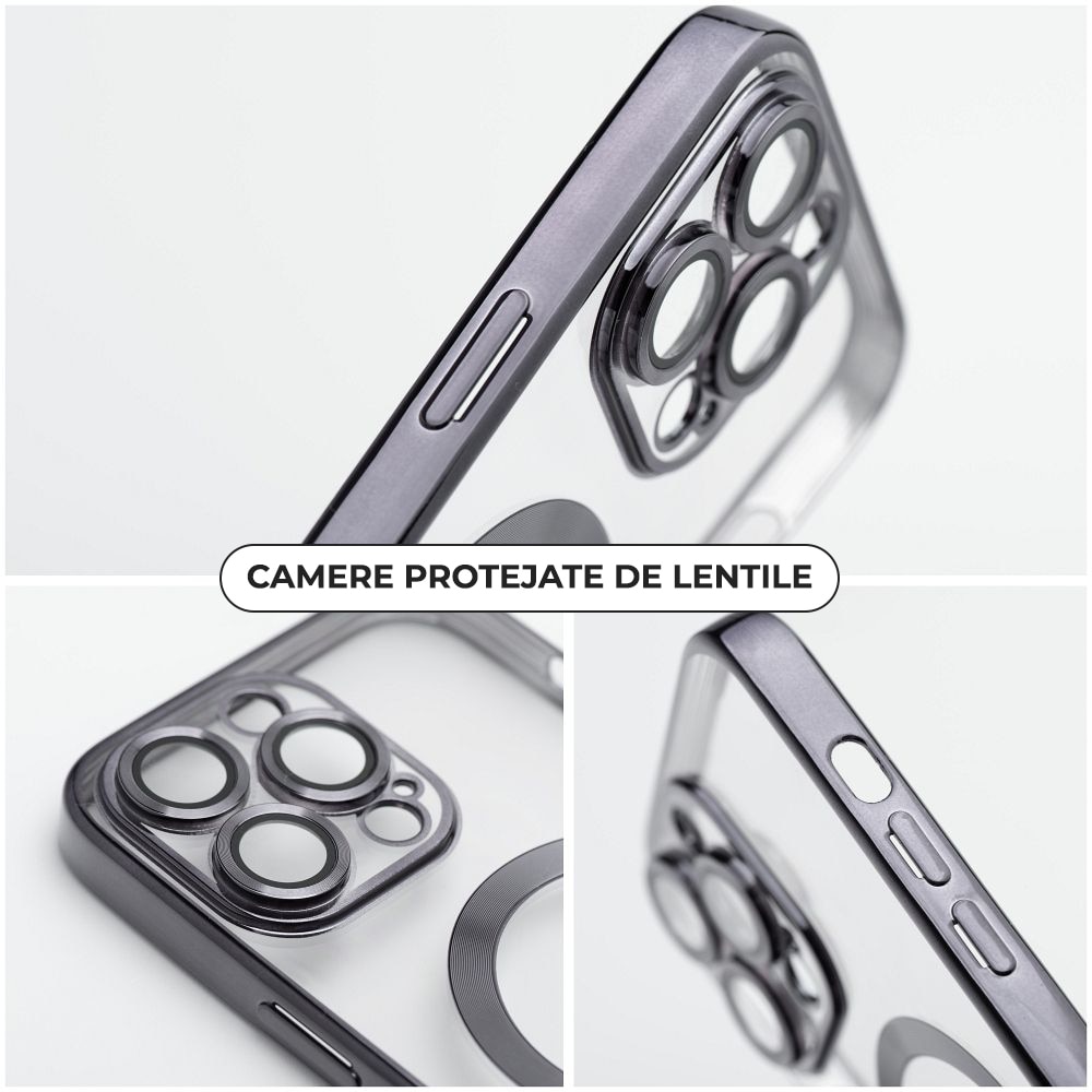 Husa Premium Luxury Magsafe compatibila cu iPhone 15, Antishock, Transparenta cu margini Negre