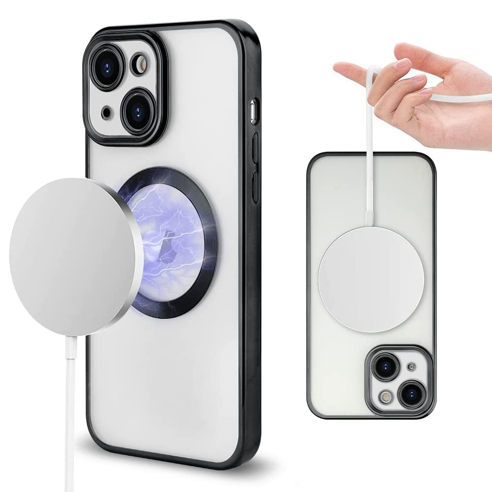 Husa Premium Luxury Magsafe compatibila cu iPhone 15, Antishock, Transparenta cu margini Negre