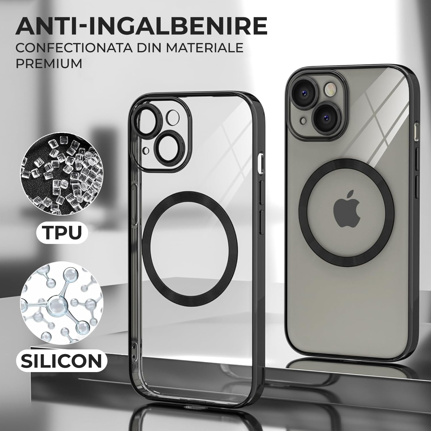 Husa Premium Luxury Magsafe compatibila cu iPhone 15, Antishock, Transparenta cu margini Negre